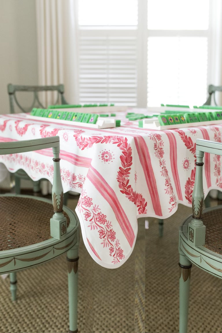 Scalloped Square Table Topper | Boxwood Garden - Rose