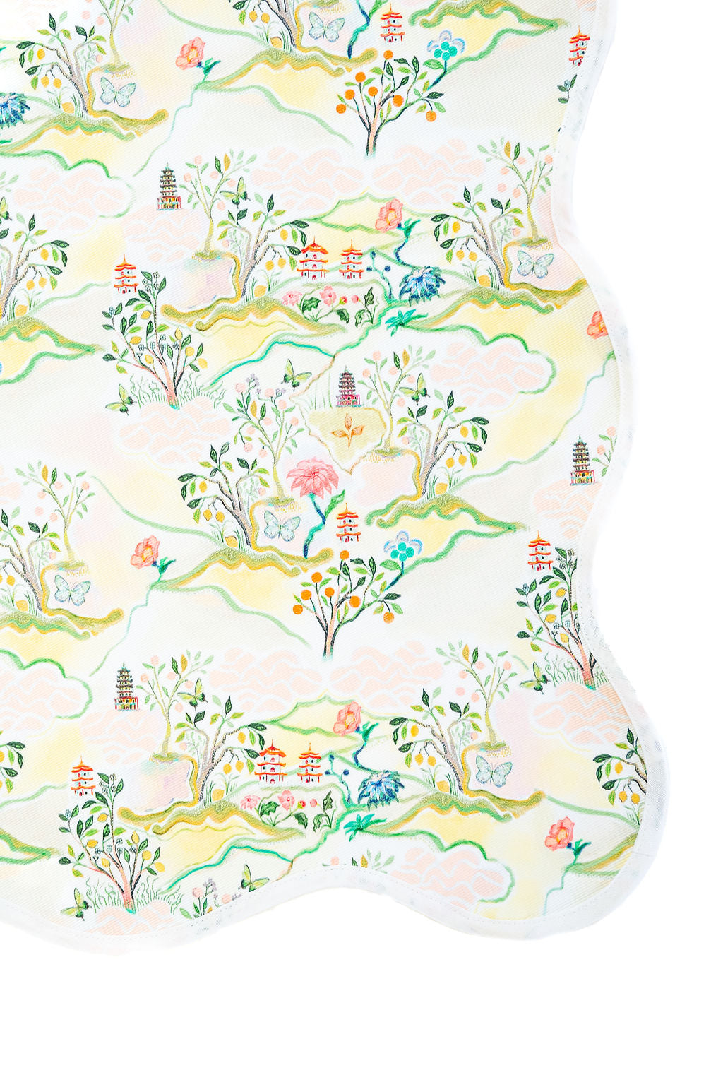 Scalloped Square Table Topper | Pink Pagoda | PRE-ORDER