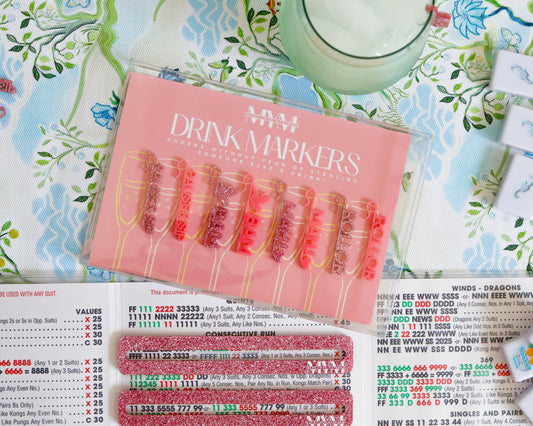 Mahjong Sayings Drink Markers in Petal Pink and Glitter Pink 8-Pack