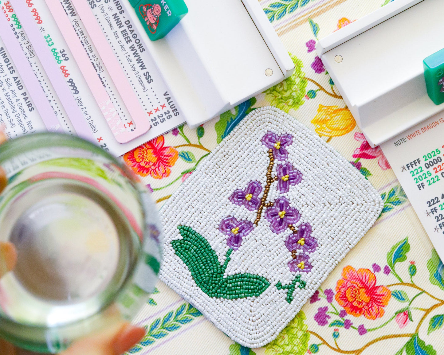 Hand-Beaded Flower Tile Coasters