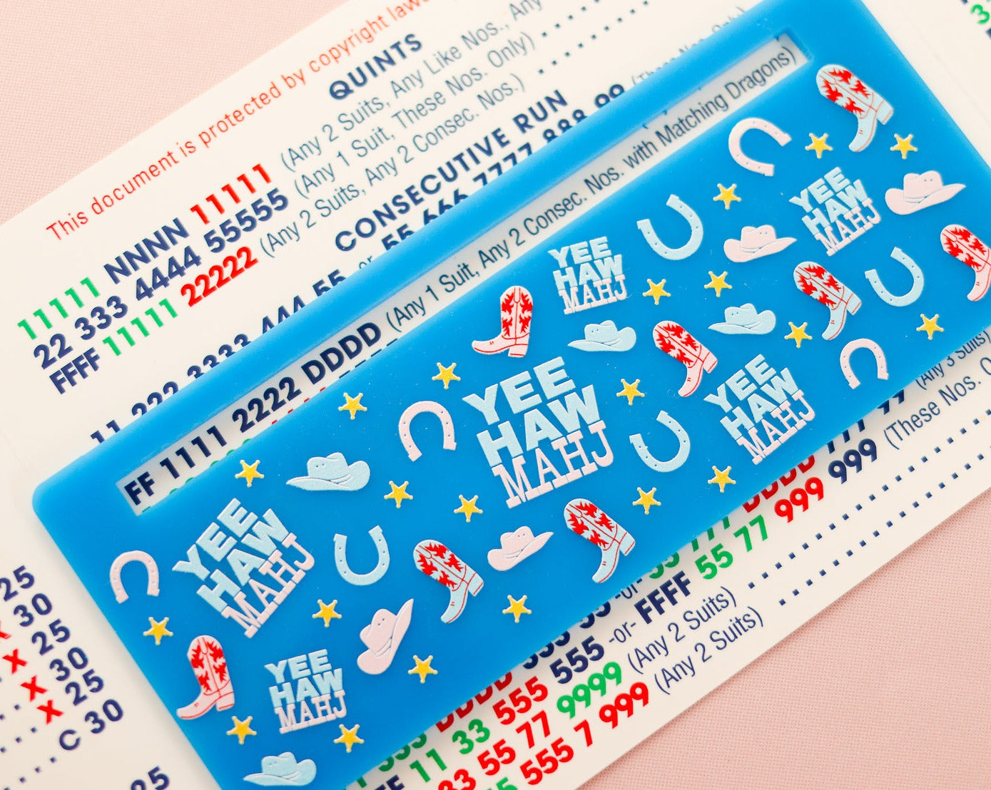 Light Blue Yee-Haw Mahj Pattern Mahjong Card Line Marker™