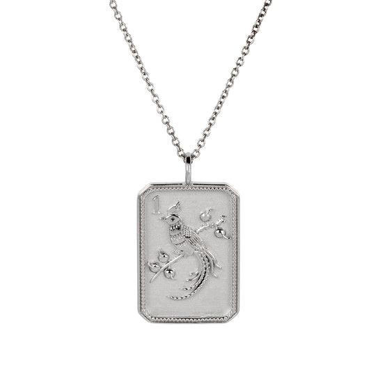 Sterling Silver Mahjong 1 Bam Bird Necklace