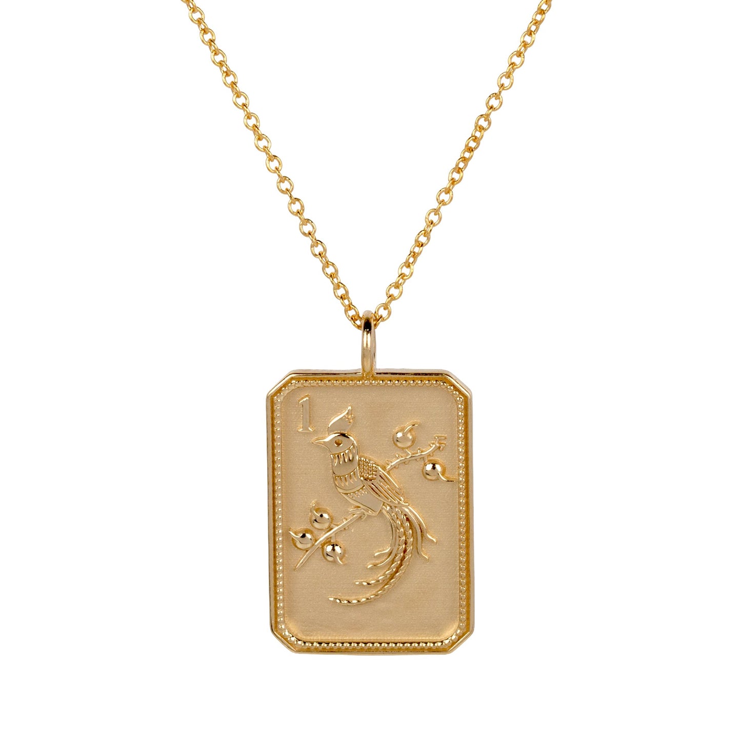 14ky Mahjong 1 Bam Bird Pendant Necklace
