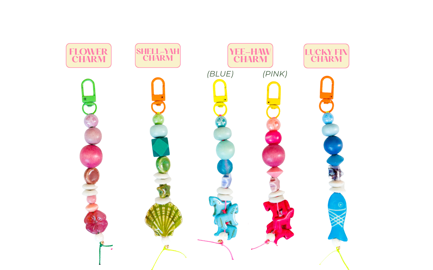 Yee-Haw Beaded Charm in Pink with Yellow Clip