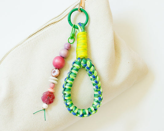 Flower Beaded Charm with Green Clip