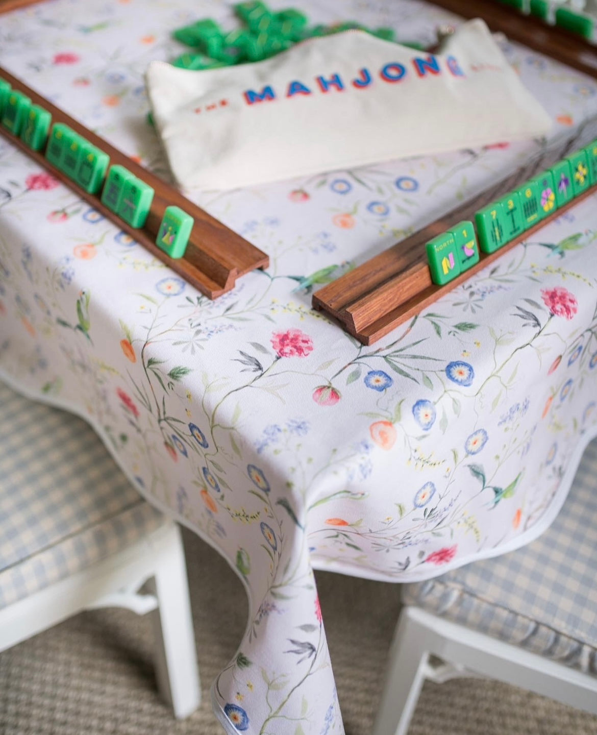 Scalloped Square Game Table Topper | Jardin de Fleurs - Pink