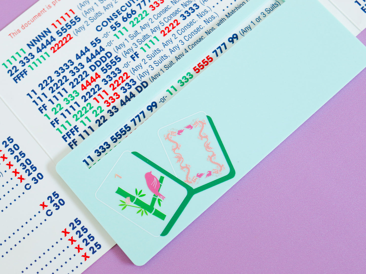 Pastel Green Bird Bam + Dragon Tiles Mahjong Card Line Marker™