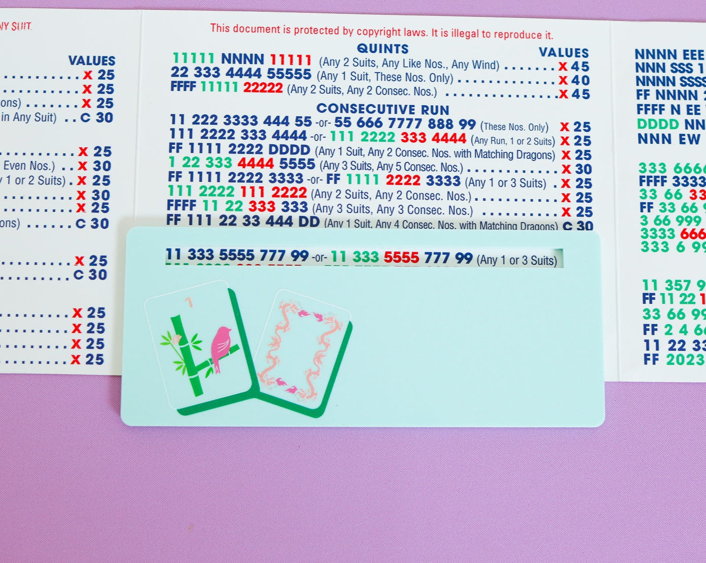 Pastel Green Bird Bam + Dragon Tiles Mahjong Card Line Marker™