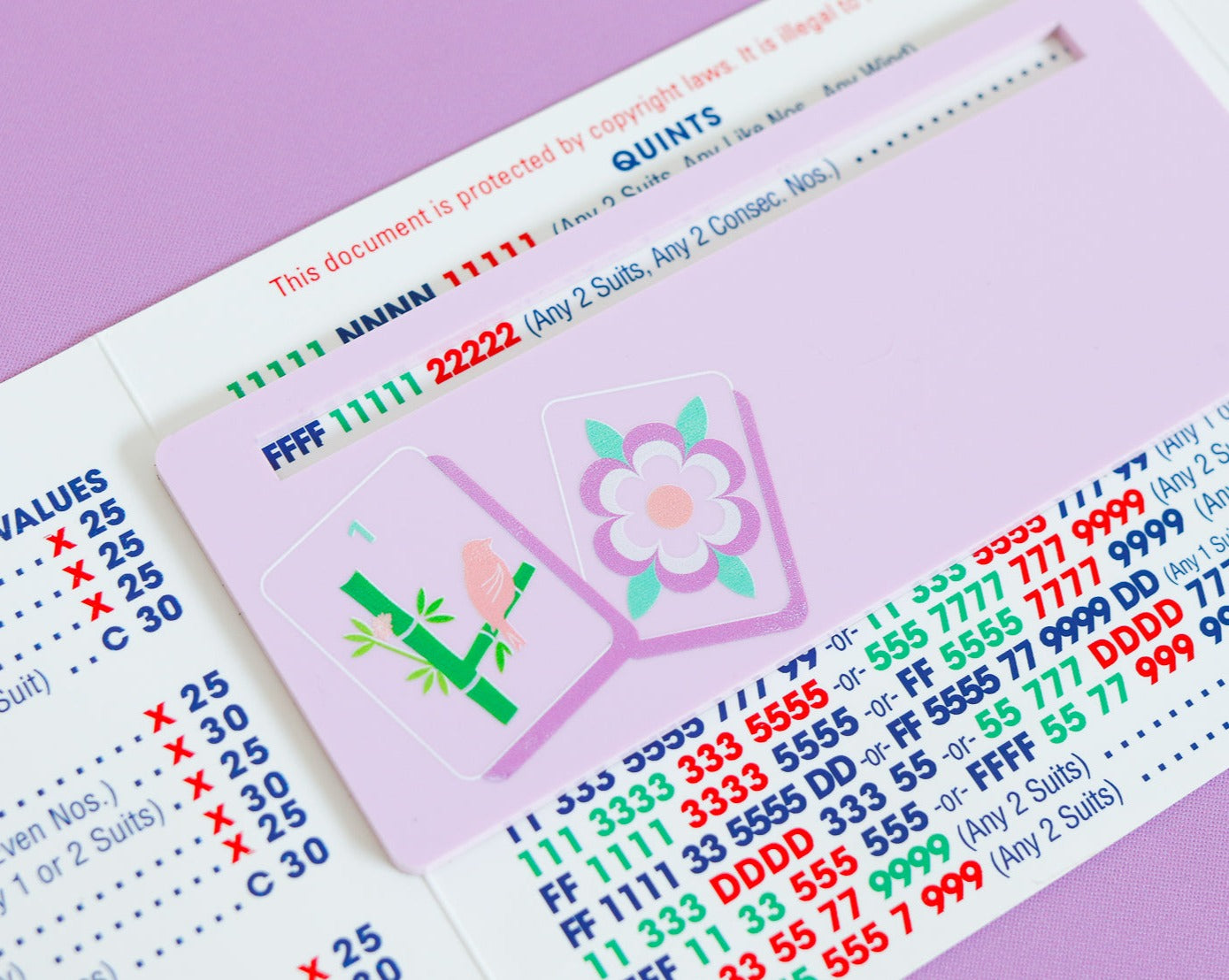 Pastel Purple Bird Bam + Flower Tiles Mahjong Card Line Marker™