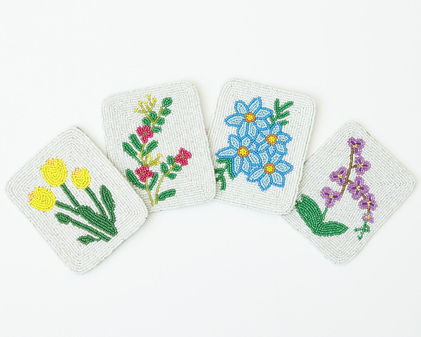 Hand-Beaded Flower Tile Coasters