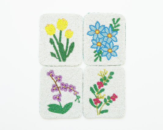 Hand-Beaded Flower Tile Coasters