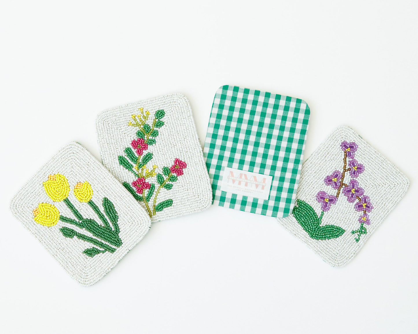 Hand-Beaded Flower Tile Coasters