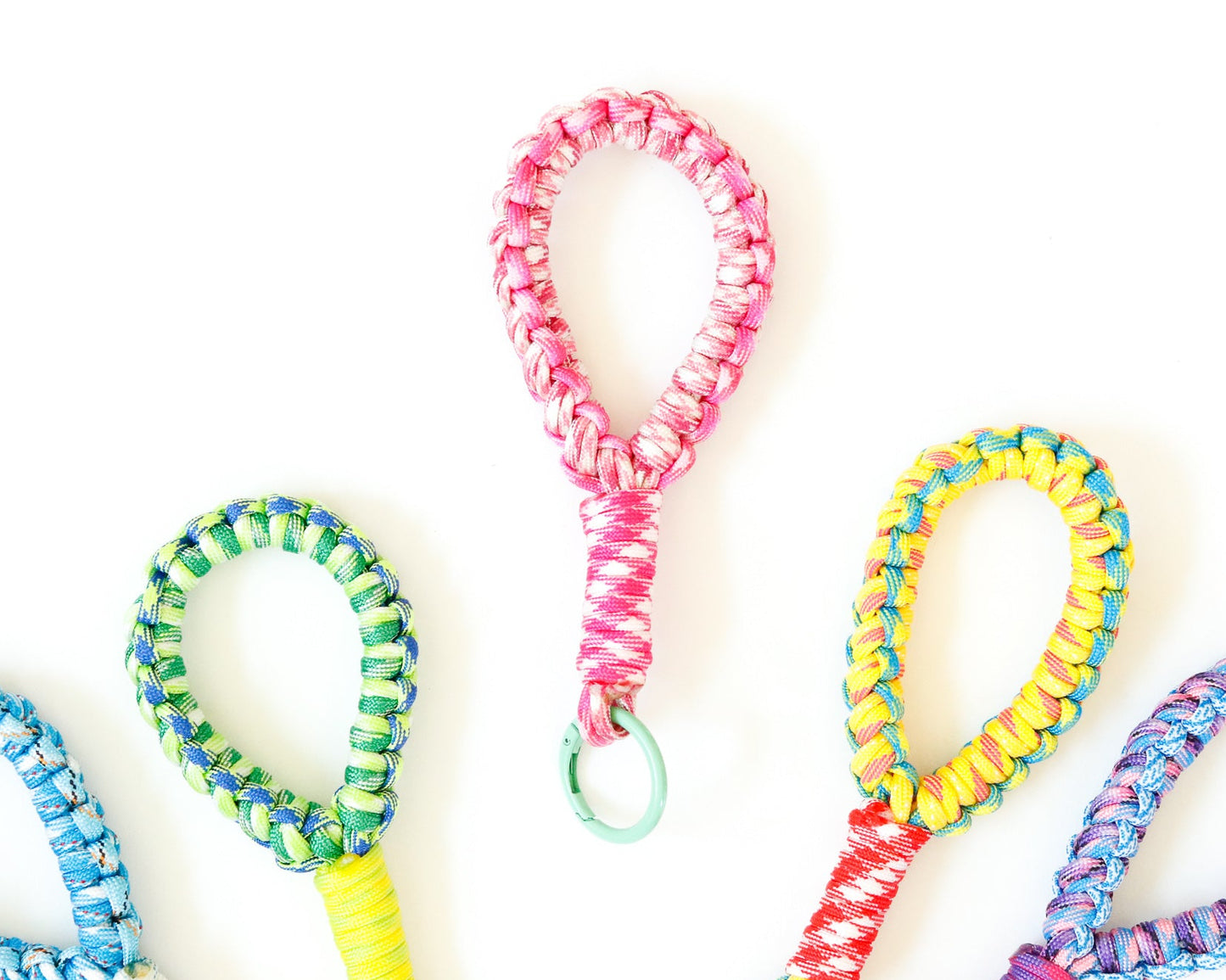 Mahjong Bag Loop in Pink Paracord with Mint Carabiner Clip