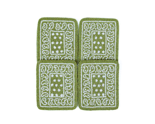 Hand-Beaded Paisley Coaster in Avocado Green