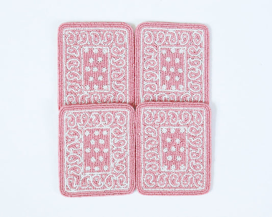 Hand-Beaded Paisley Coaster in Rose Pink