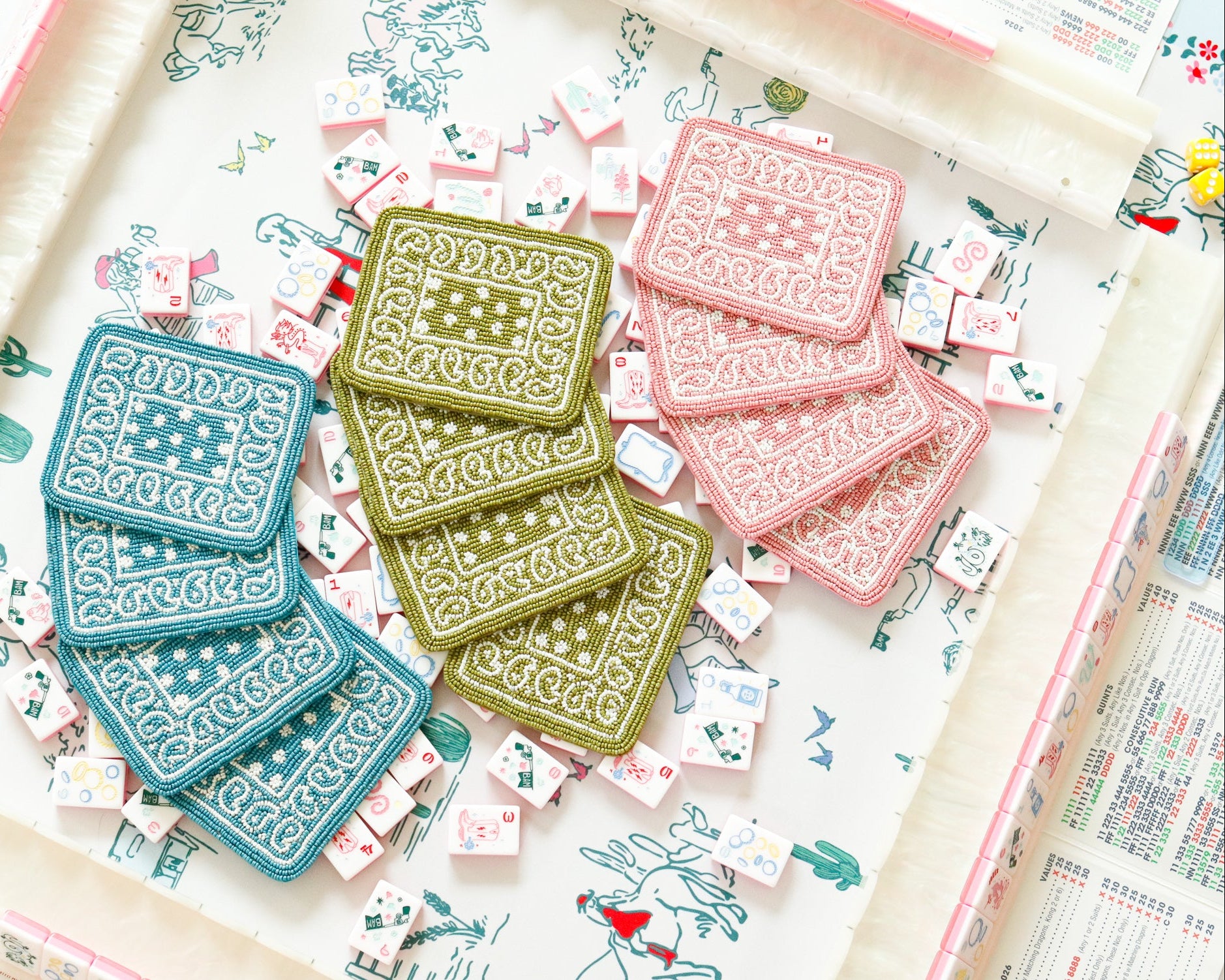 Hand Beaded Paisley Coaster Sets by mark your mahjong