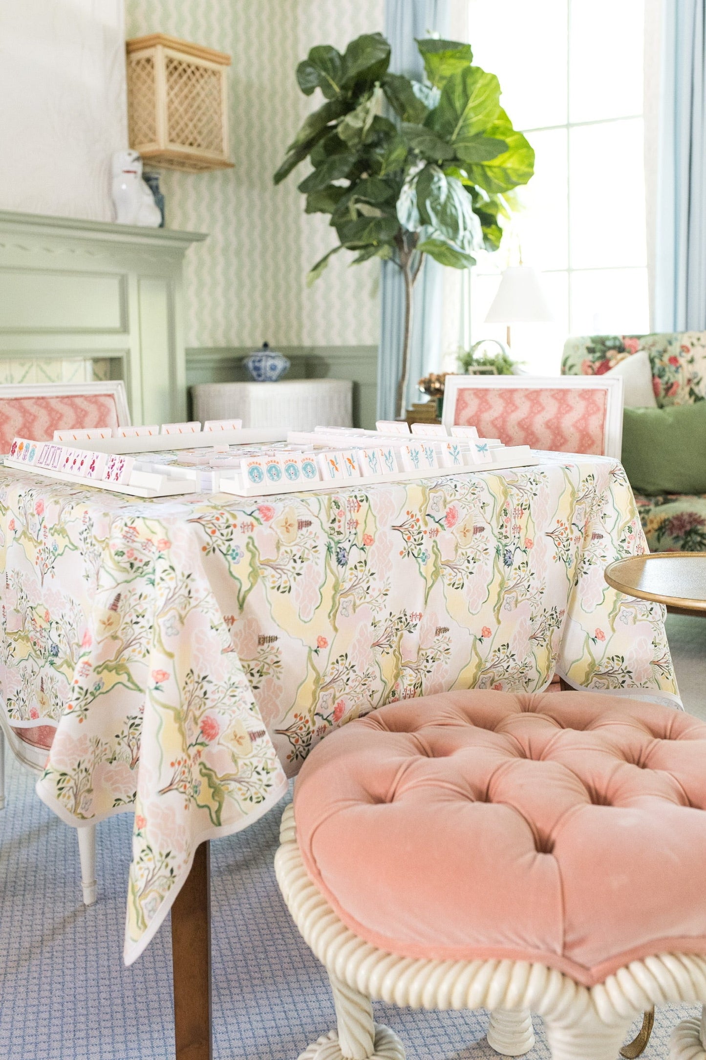 Scalloped Square Table Topper | Pink Pagoda | PRE-ORDER