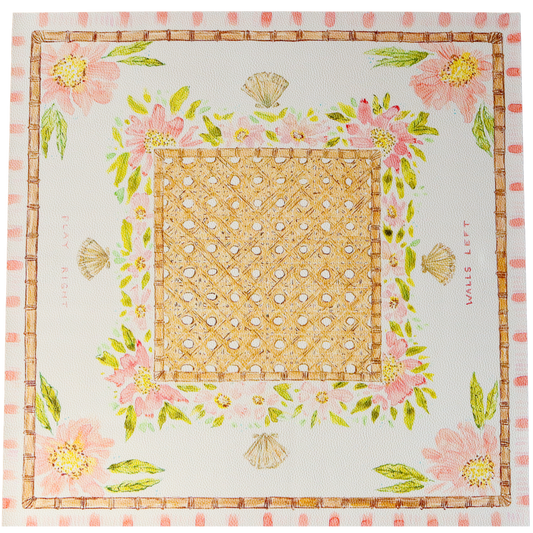 Laura McCarty Watercolor Mahjong Mat on Leather called Garden Club